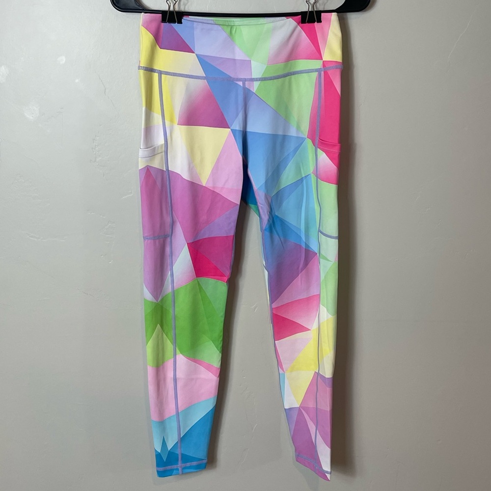 Feed me fight me rainbow geometric leggings colorful